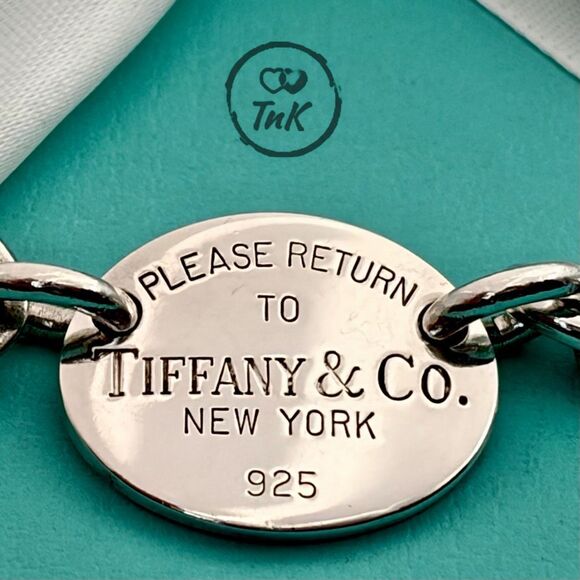 Tiffany & Co Return To Tiffany Oval Tag Choker Necklace- 925 Silver - 15.5" - Picture 2 of 16